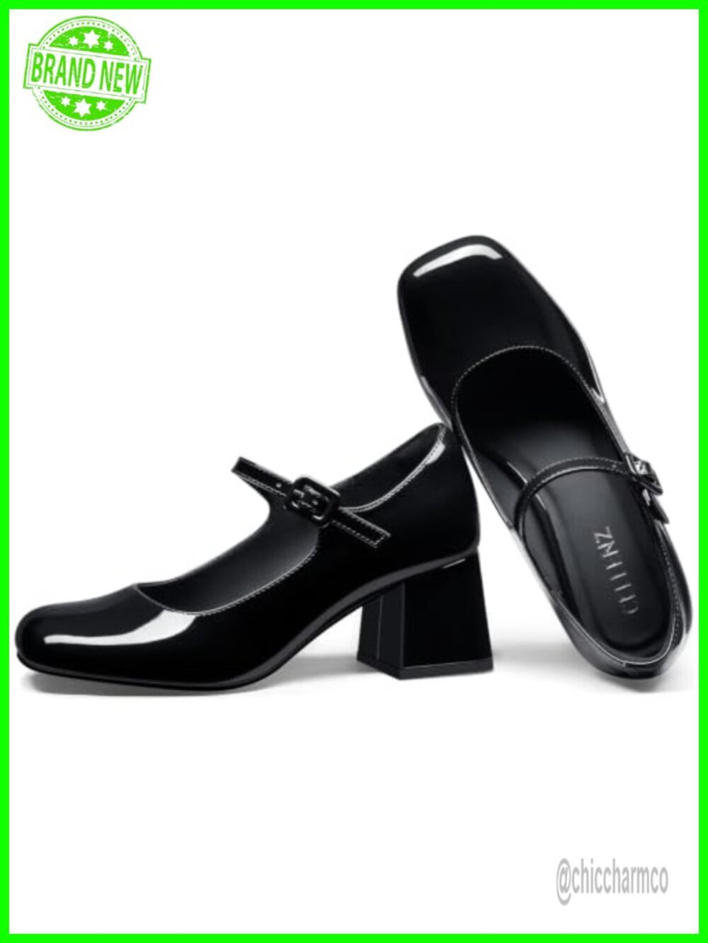 CELLENZ Women's Mary Jane Pumps - 2.4" Chunky Heel Block Heel Square Toe Faux